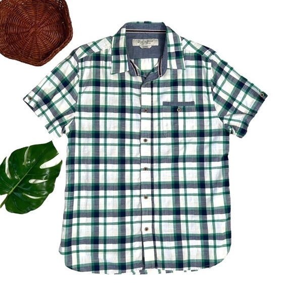 Gable & Grant White Blue Green Plaid Casual Button Down Short Sleeve Shirt XL - Picture 11 of 11